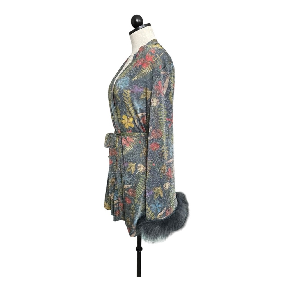 Savage X Fenty Trophy Wife Robe Metallic Island Print Sleeves Faux Fur Size M/L - Picture 10 of 16